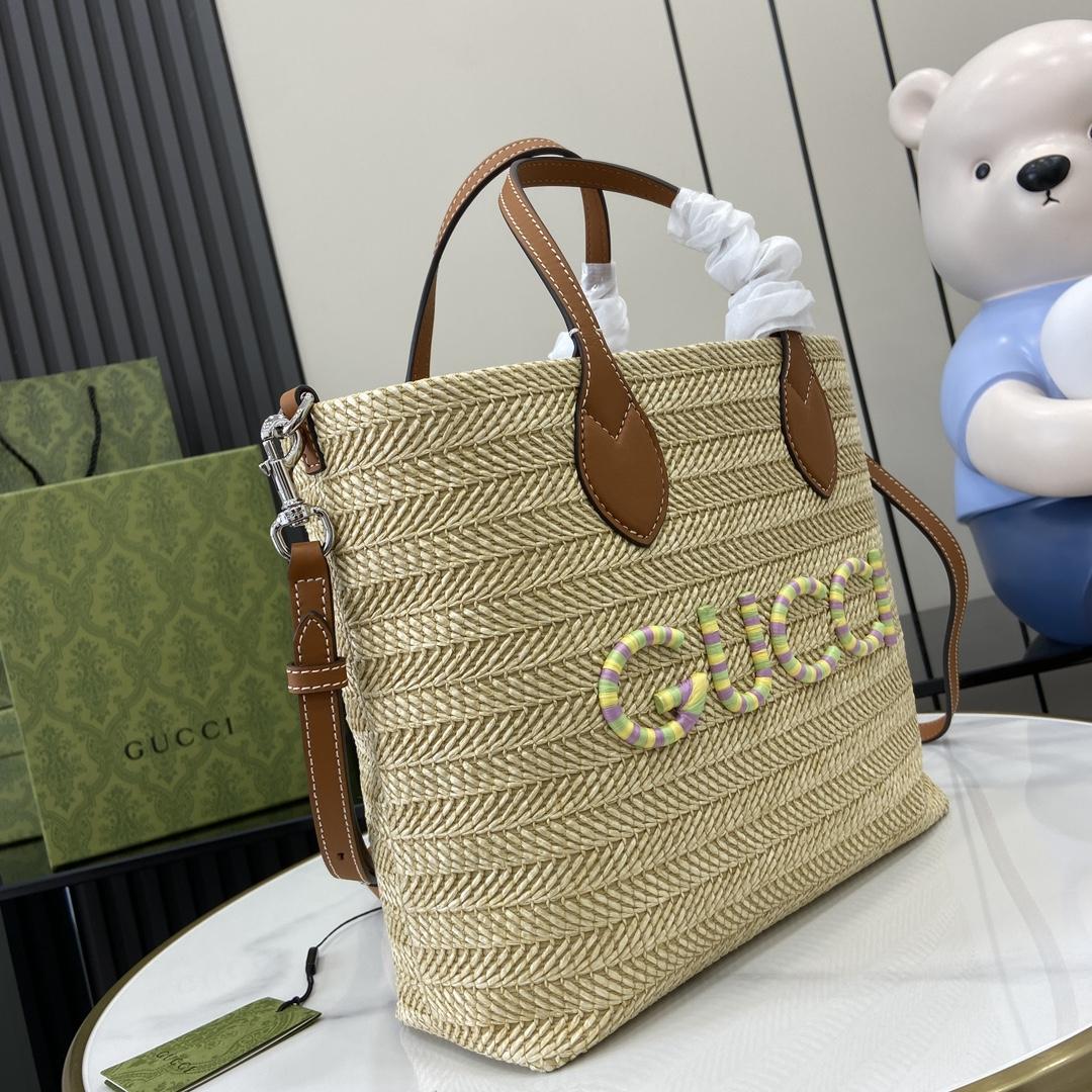 Gucci Small Straw-effect Tote  - FashionPlug