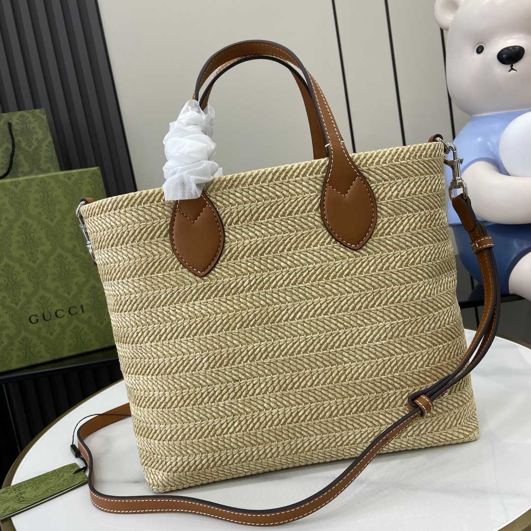 Gucci Small Straw-effect Tote  - FashionPlug