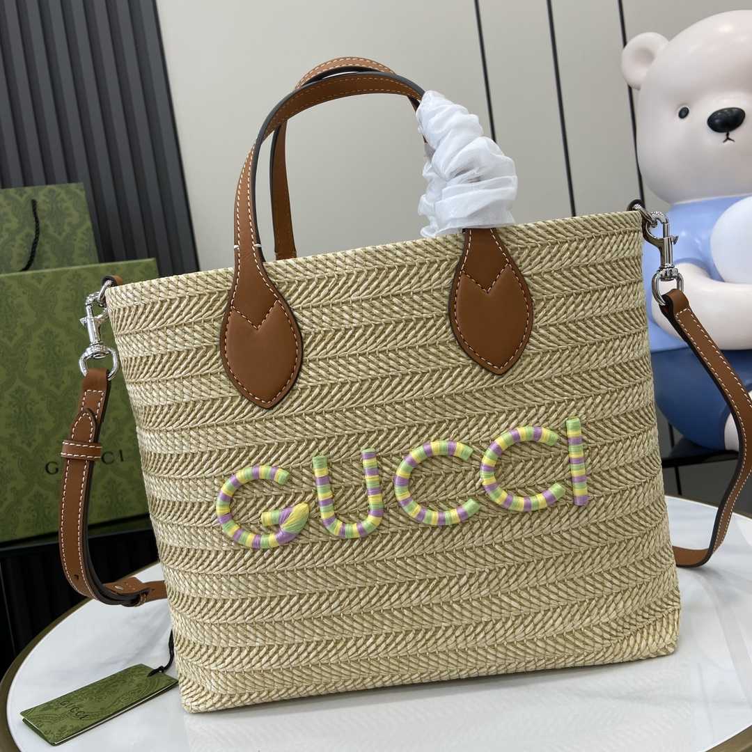 Gucci Small Straw-effect Tote  - FashionPlug