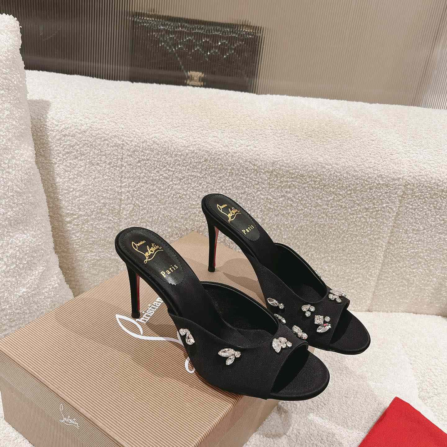 Christian Louboutin Degraqueen 85mm Satin Mules - FashionPlug
