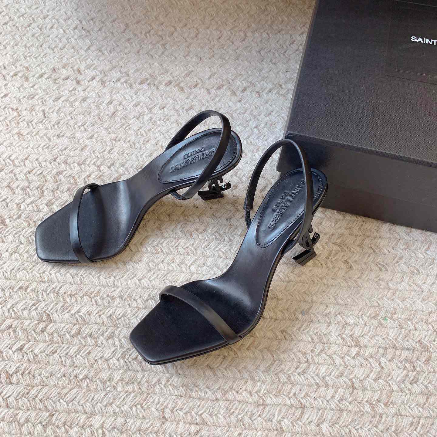 Saint Laurent Women's Brown Opyum 85 Leather Slingback Sandals - FashionPlug