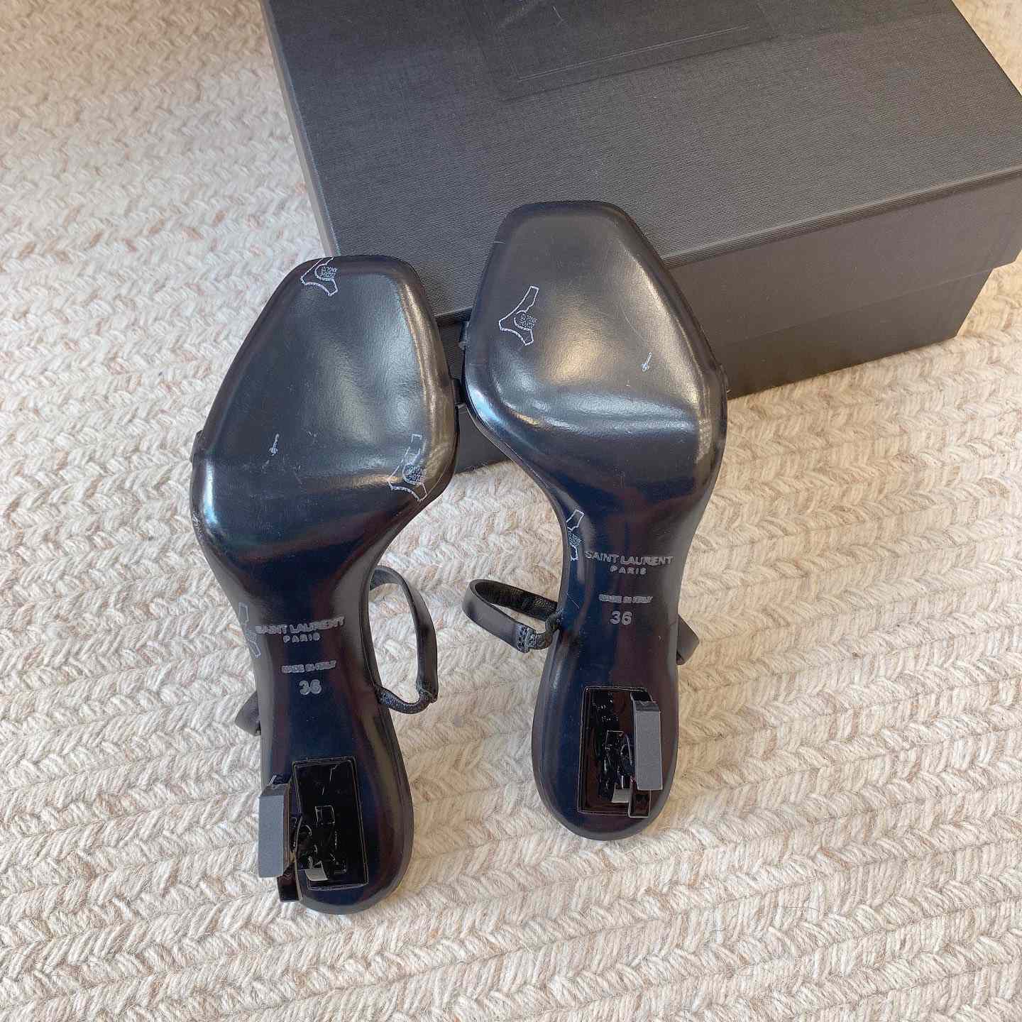 Saint Laurent Women's Brown Opyum 85 Leather Slingback Sandals - FashionPlug