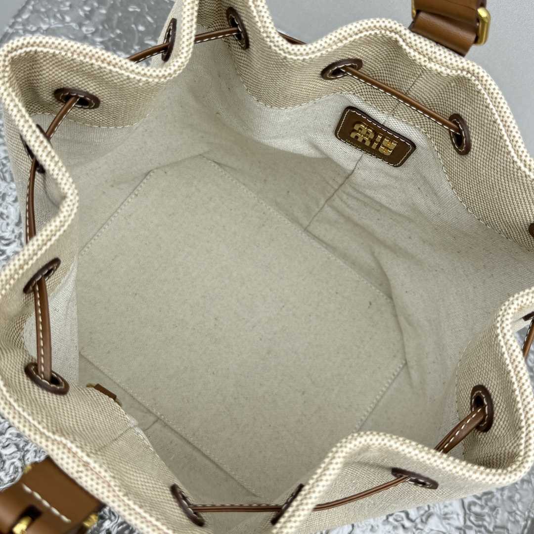 Miu Miu Canvas And Leather Bucket Bag - FashionPlug