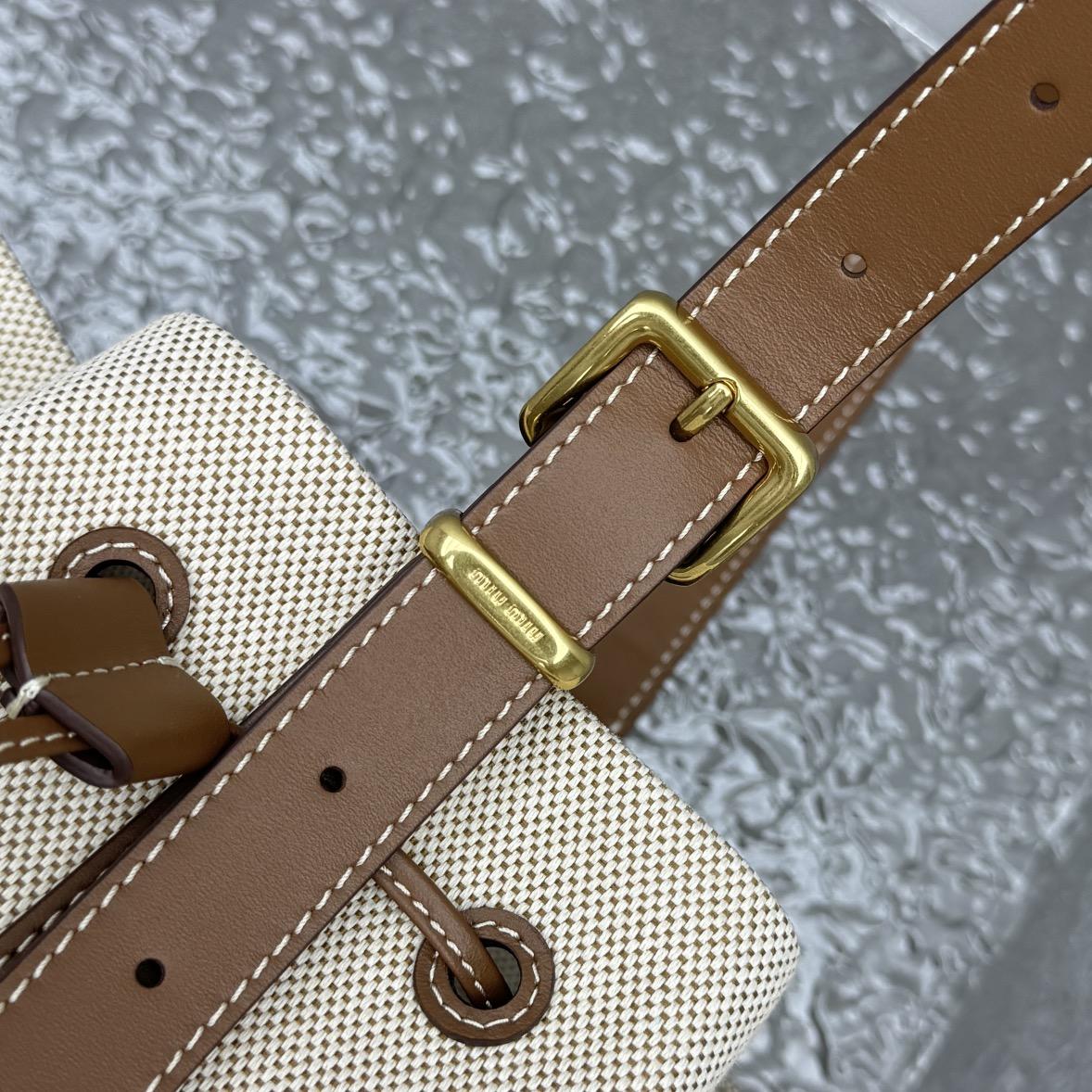 Miu Miu Canvas And Leather Bucket Bag - FashionPlug