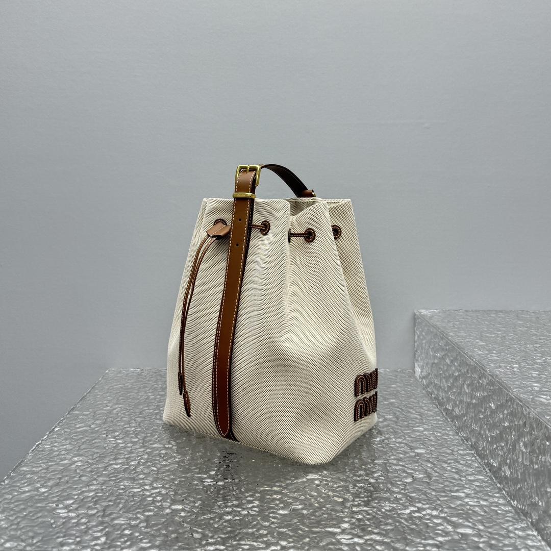 Miu Miu Canvas And Leather Bucket Bag - FashionPlug