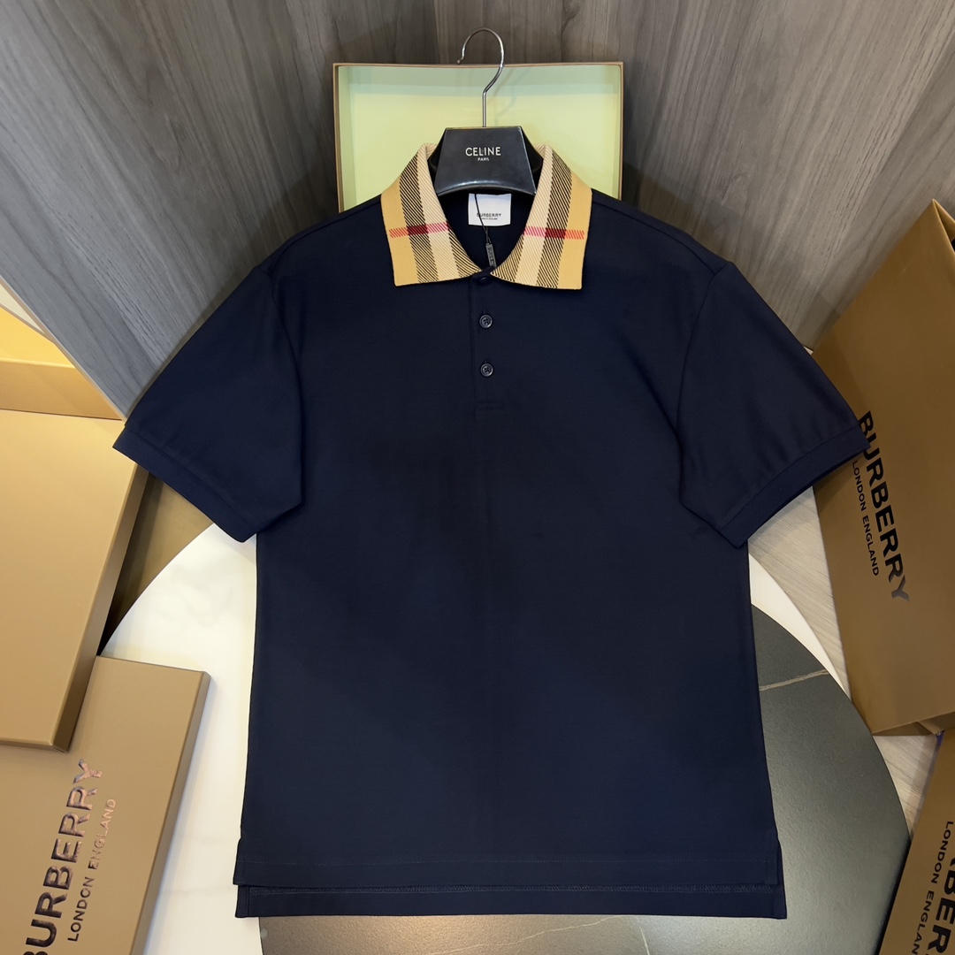 Burberry Check Collar Cotton Polo Shirt - FashionPlug
