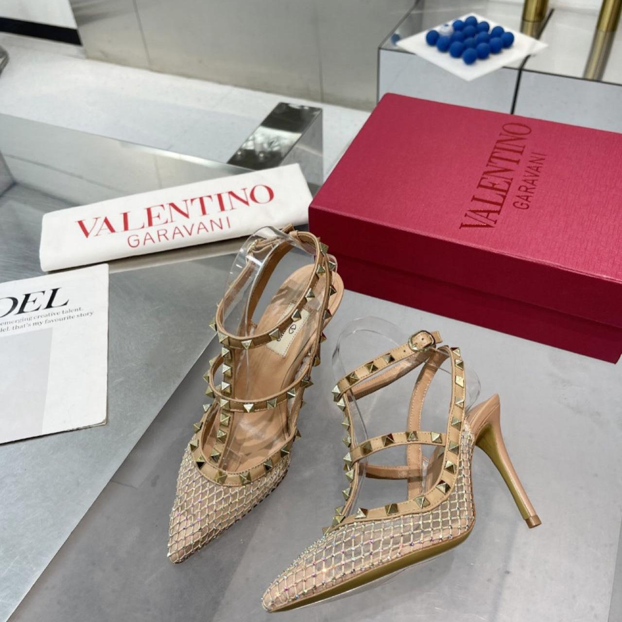Valenti Rockstud Pumps Women Mesh With Crystals And Straps Apricot - FashionPlug