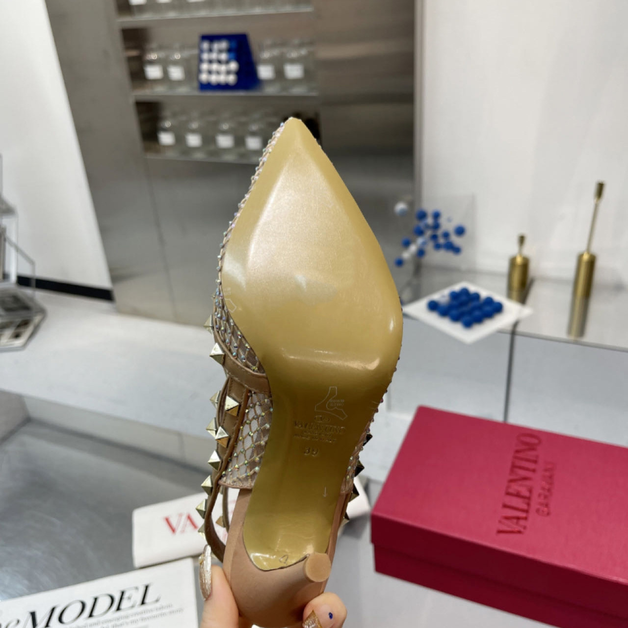 Valenti Rockstud Pumps Women Mesh With Crystals And Straps Apricot - FashionPlug