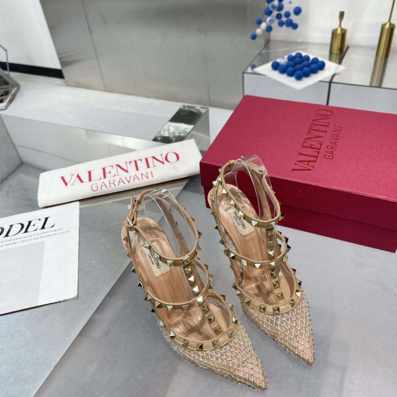 Valenti Rockstud Pumps Women Mesh With Crystals And Straps Apricot - FashionPlug