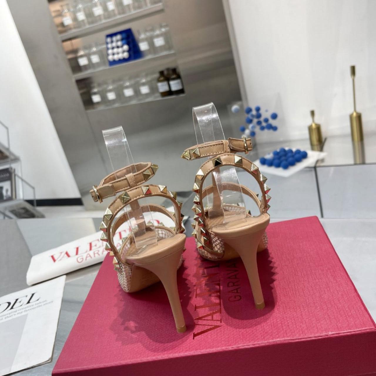 Valenti Rockstud Pumps Women Mesh With Crystals And Straps Apricot - FashionPlug