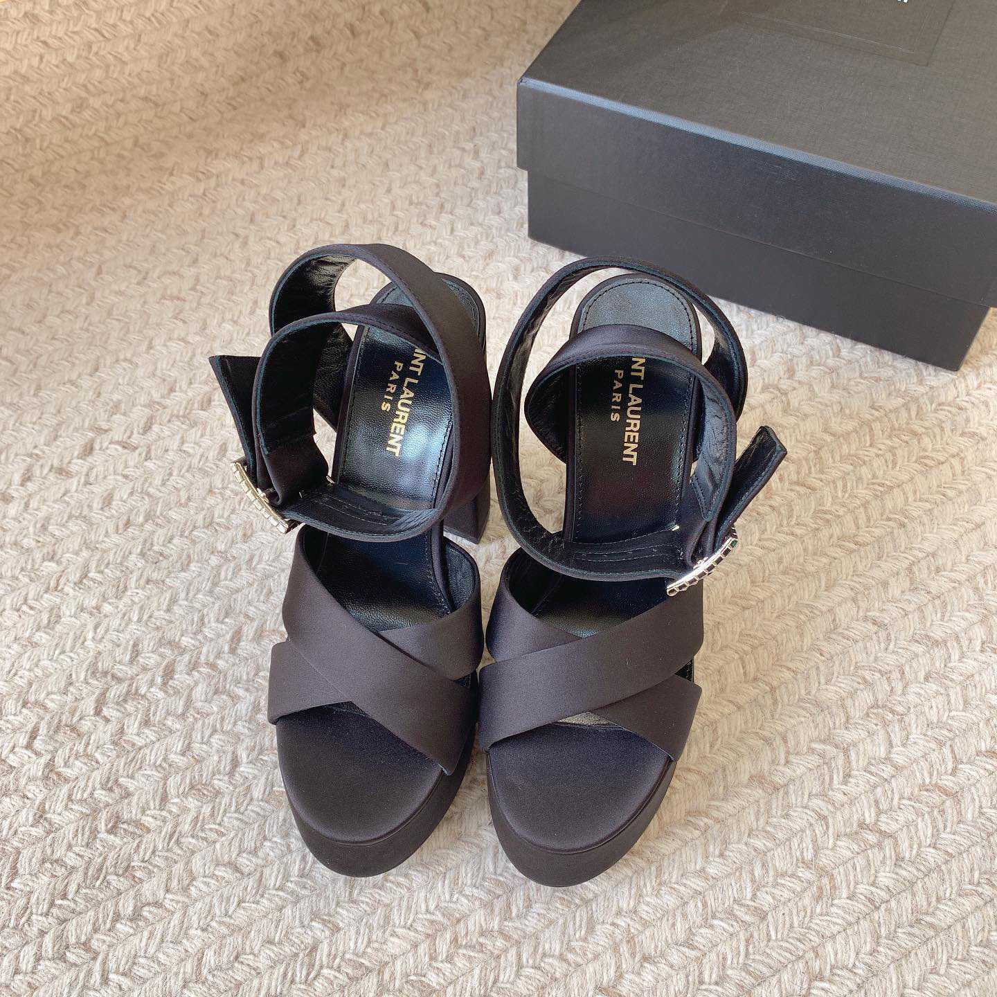Saint Laurent Bianca Platform Sandals In Satin Crepe - FashionPlug