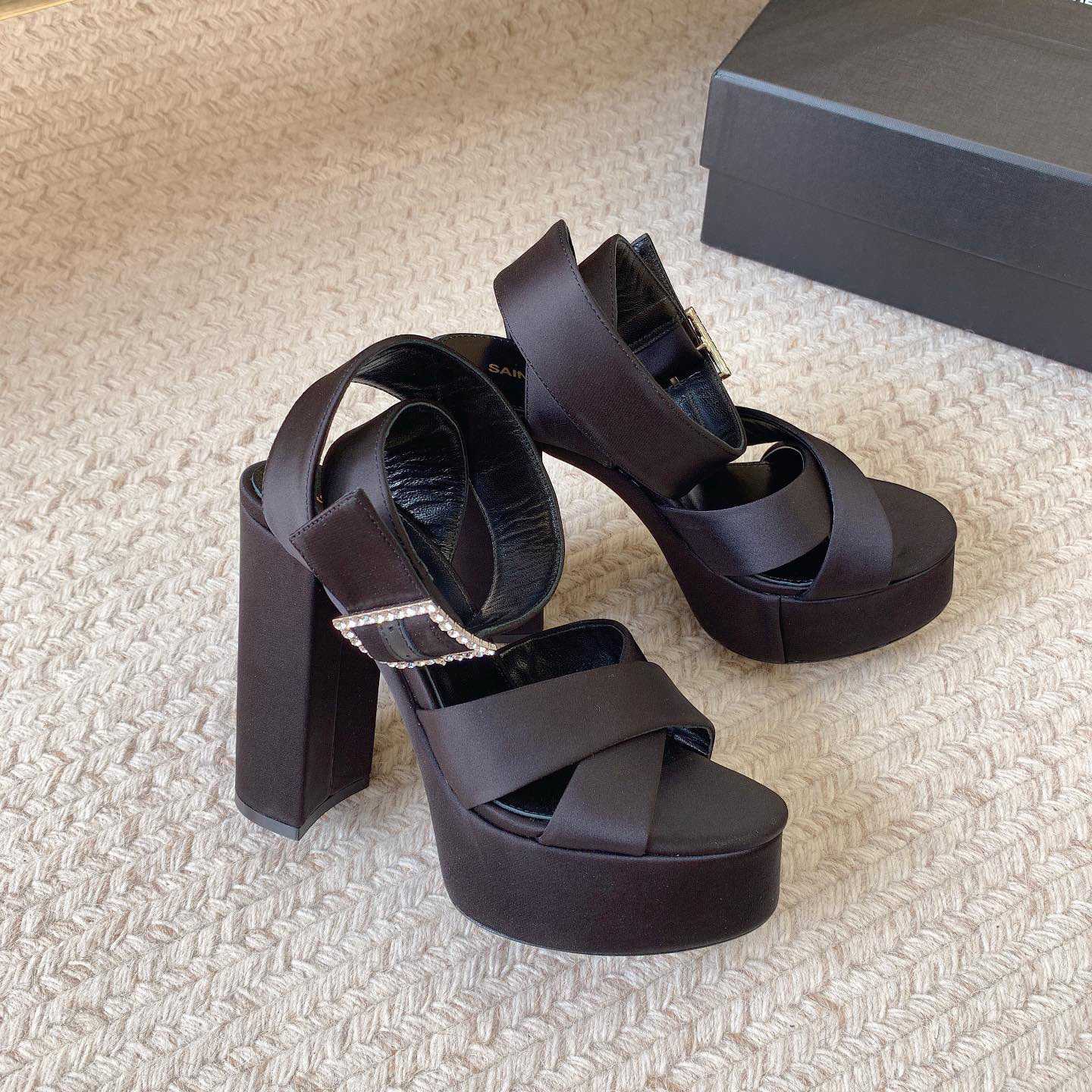 Saint Laurent Bianca Platform Sandals In Satin Crepe - FashionPlug