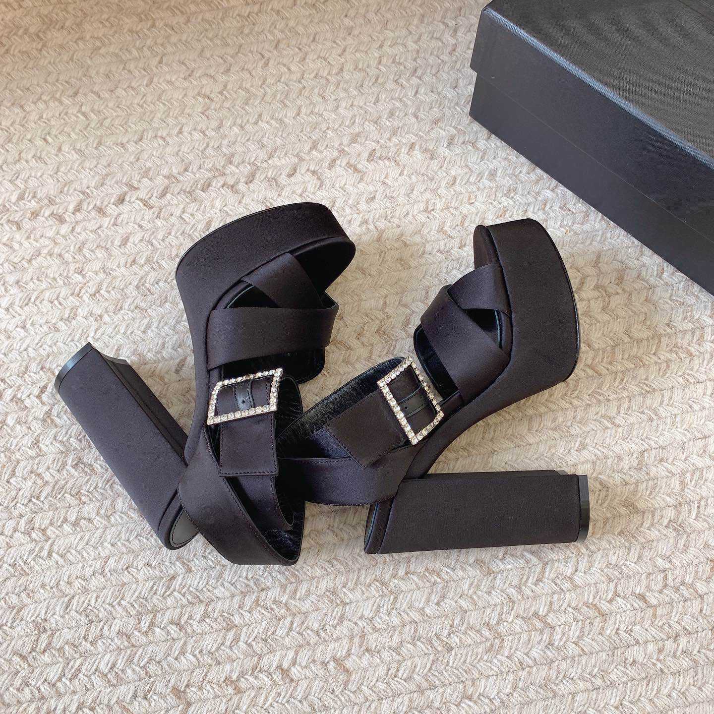 Saint Laurent Bianca Platform Sandals In Satin Crepe - FashionPlug