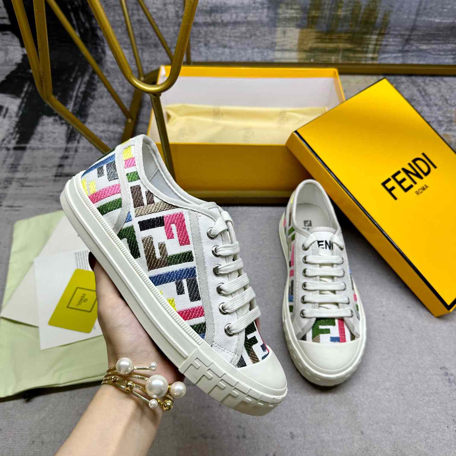 Fendi Domino Canvas Sneakers - FashionPlug