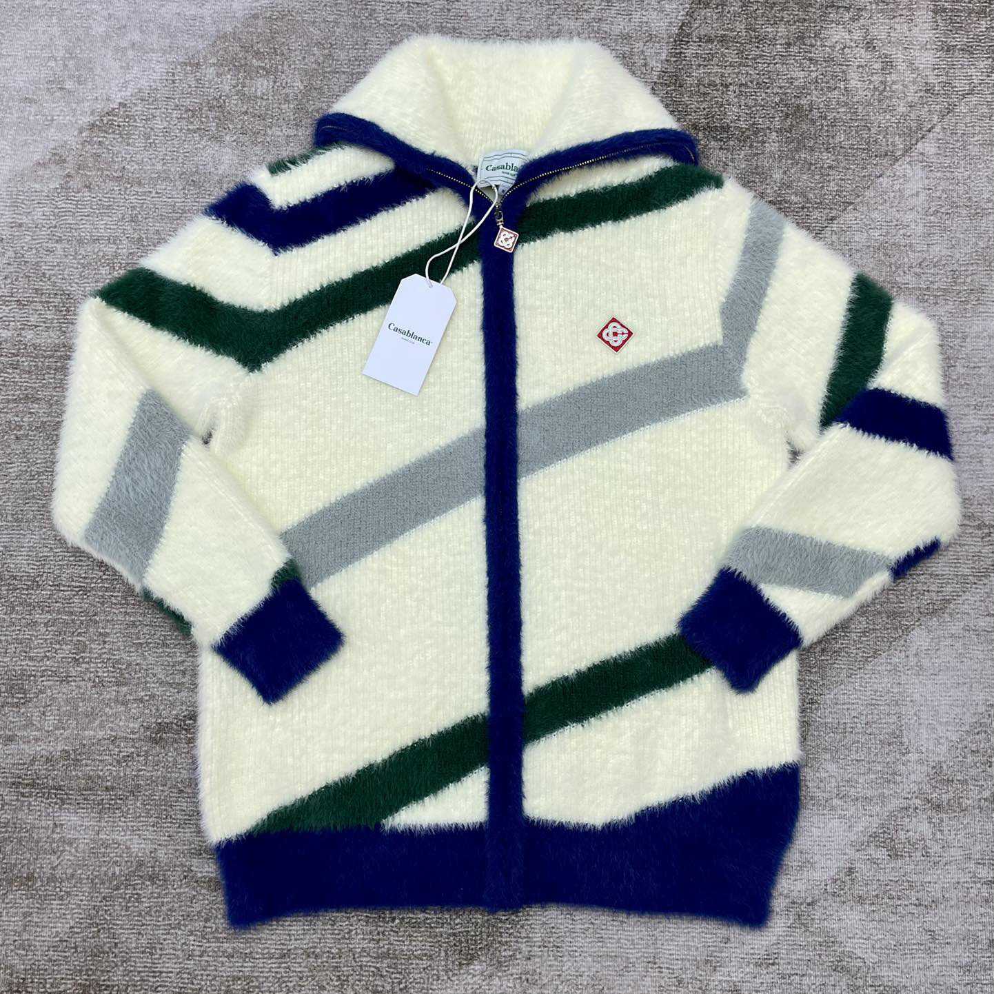 Casablanca  Furry Striped Zip Up Jumper - FashionPlug
