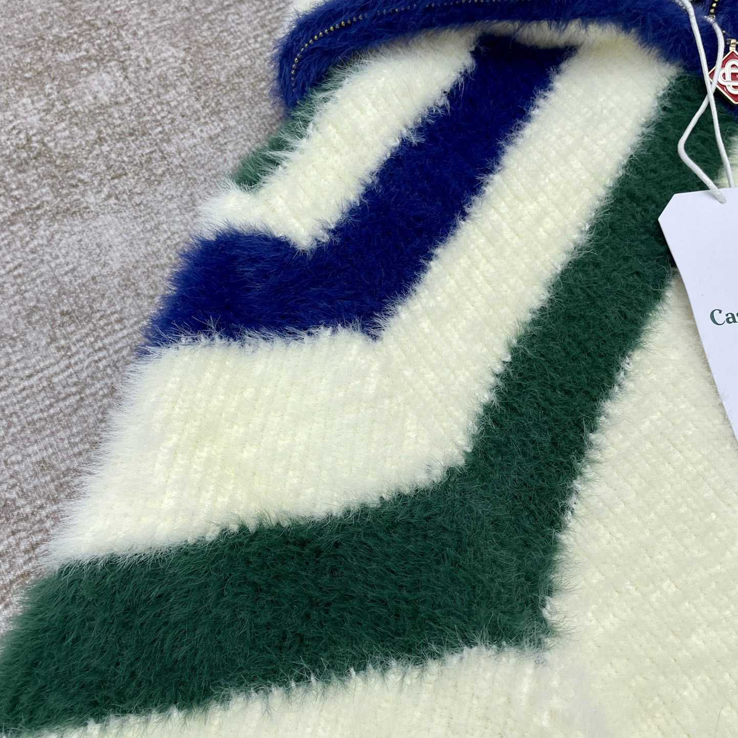 Casablanca  Furry Striped Zip Up Jumper - FashionPlug