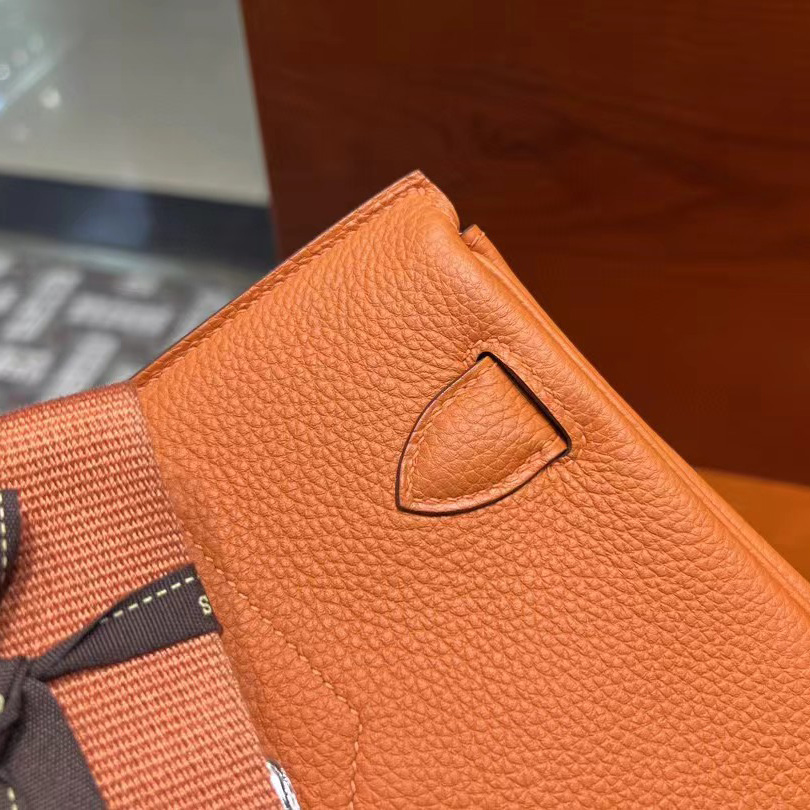 Hermes Orange 'Hac A Dos' Sling Backpack  (18-27-8cm) - FashionPlug