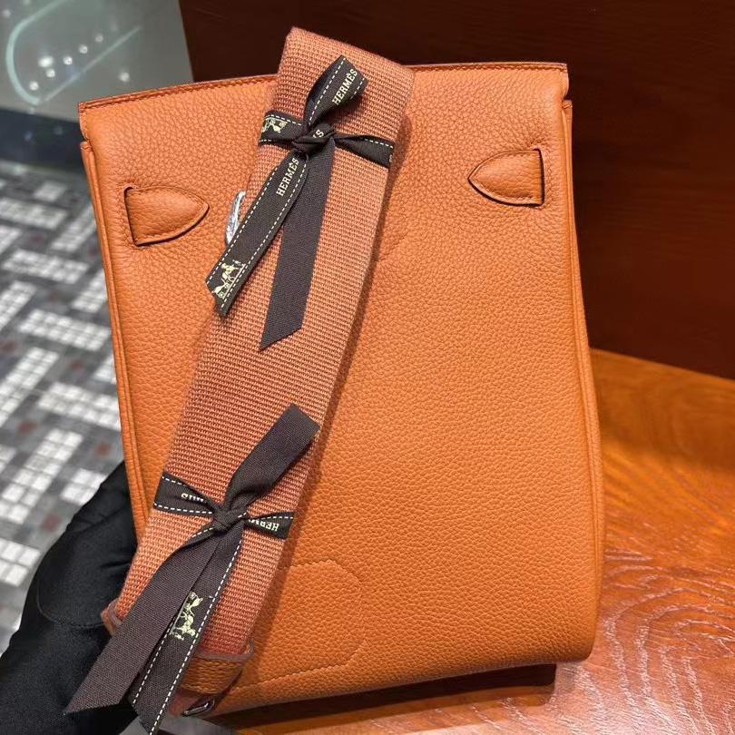 Hermes Orange 'Hac A Dos' Sling Backpack  (18-27-8cm) - FashionPlug