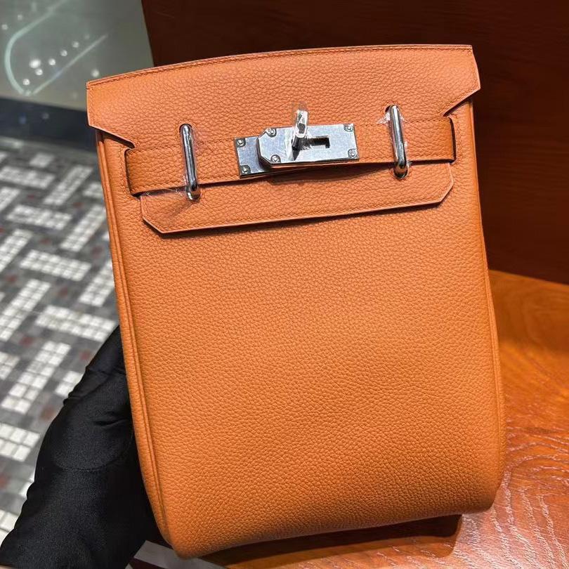 Hermes Orange 'Hac A Dos' Sling Backpack  (18-27-8cm) - FashionPlug