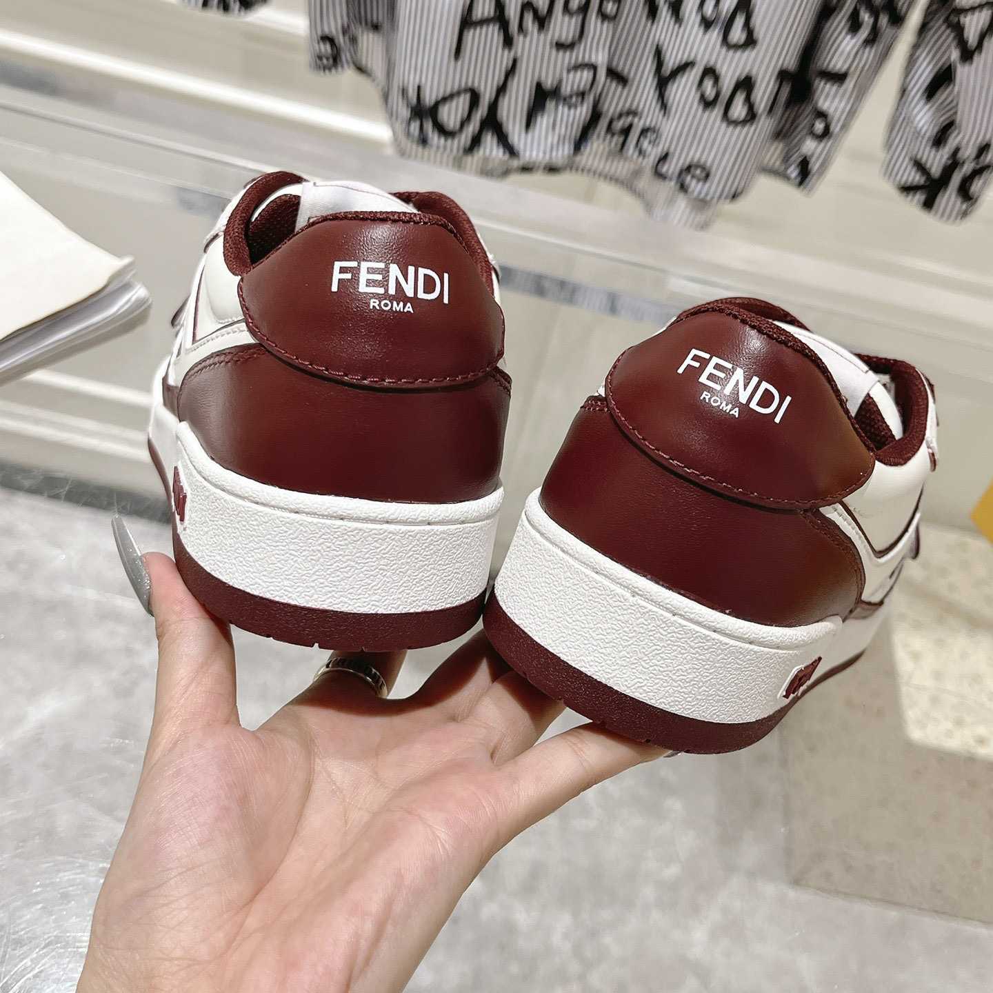 Fendi Match Burgundy Leather Low-tops - FashionPlug