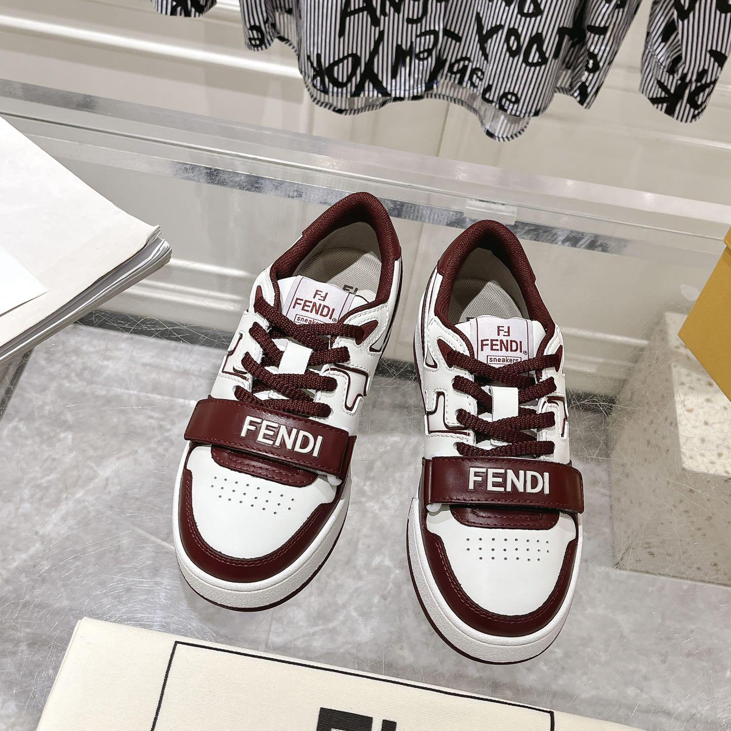 Fendi Match Burgundy Leather Low-tops - FashionPlug