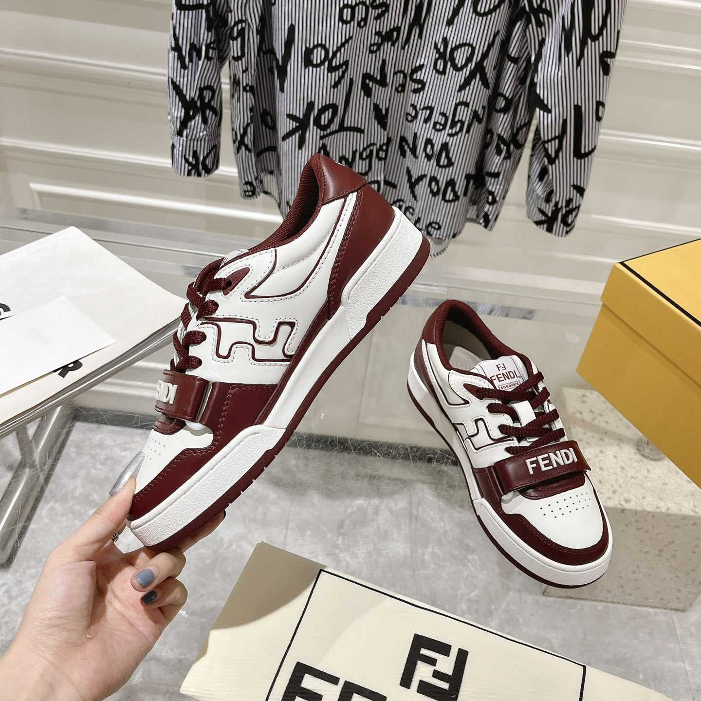 Fendi Match Burgundy Leather Low-tops - FashionPlug