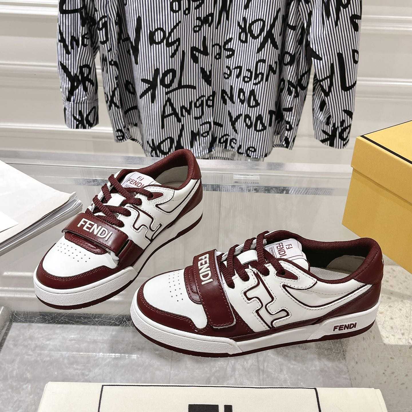 Fendi Match Burgundy Leather Low-tops - FashionPlug