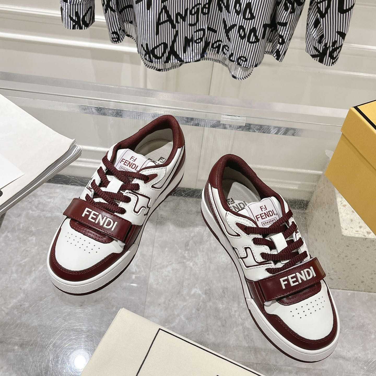 Fendi Match Burgundy Leather Low-tops - FashionPlug