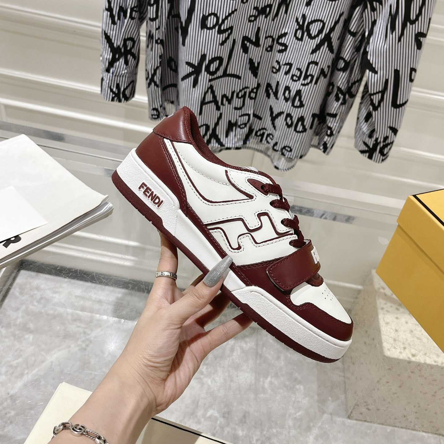 Fendi Match Burgundy Leather Low-tops - FashionPlug