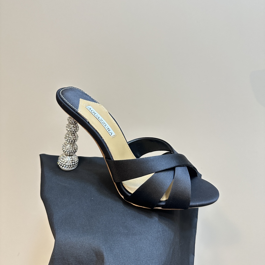 Aquazzura Black 105mm Yes Baby Satin Mules - FashionPlug