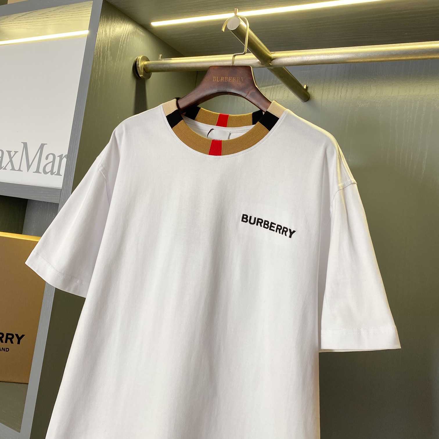 Burberry Icon Stripe Trim Cotton T-shirt - FashionPlug