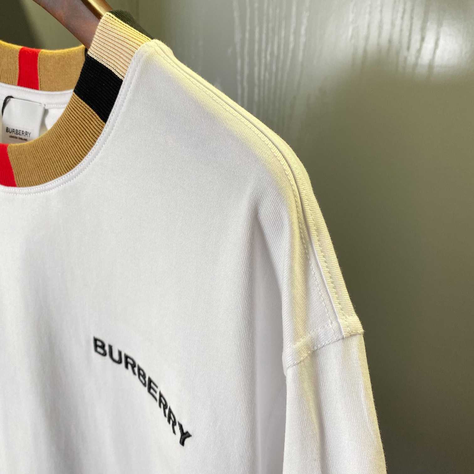 Burberry Icon Stripe Trim Cotton T-shirt - FashionPlug