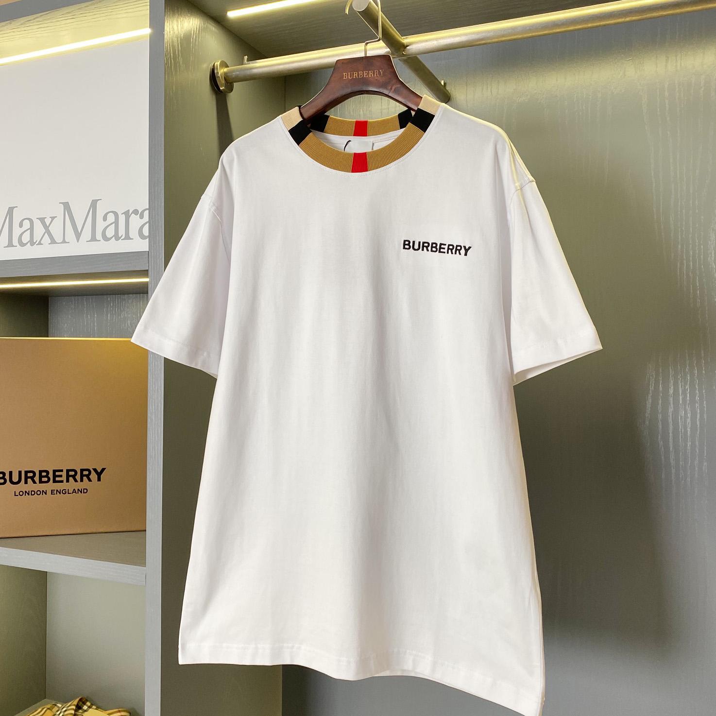 Burberry Icon Stripe Trim Cotton T-shirt - FashionPlug