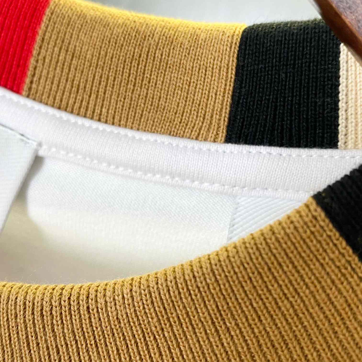 Burberry Icon Stripe Trim Cotton T-shirt - FashionPlug