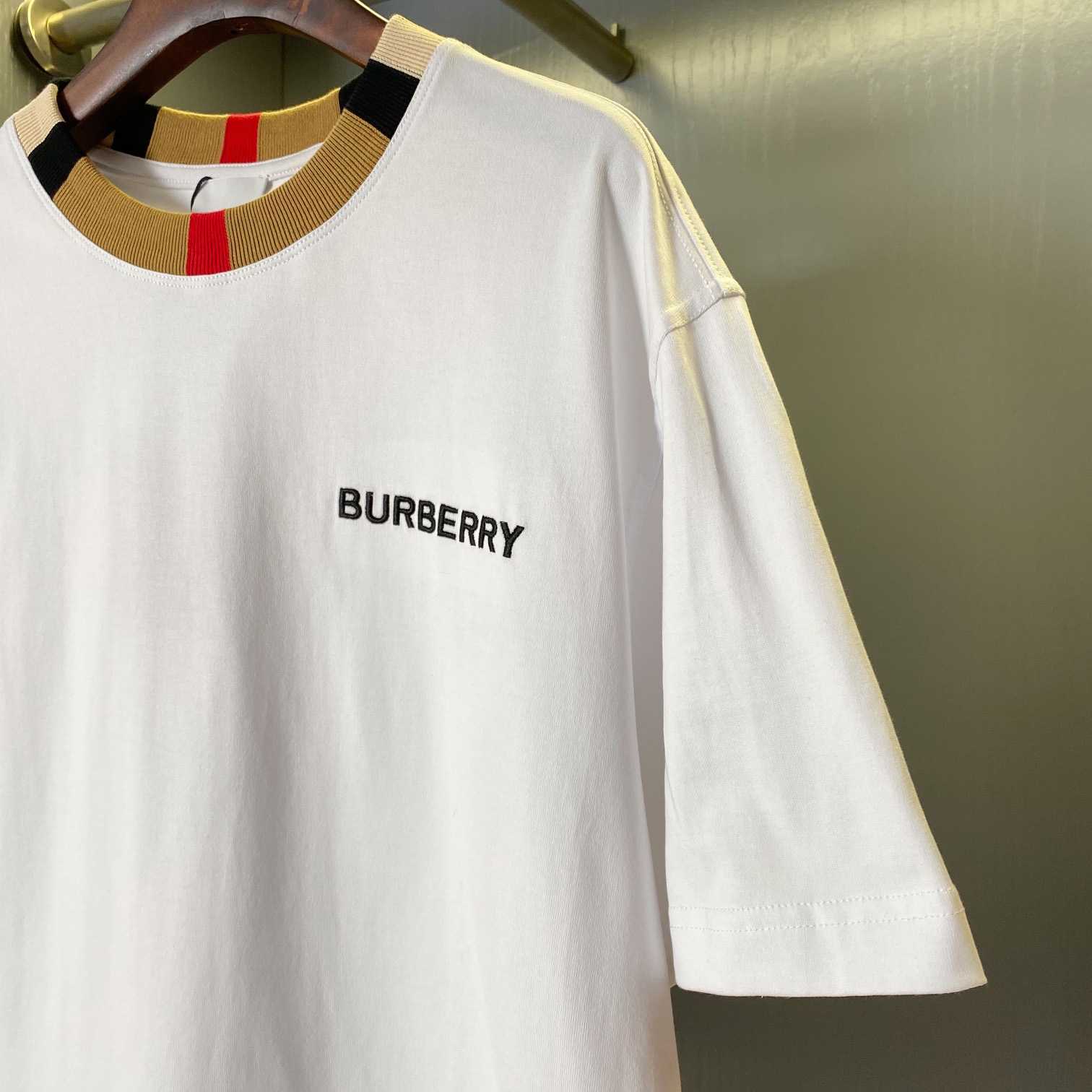 Burberry Icon Stripe Trim Cotton T-shirt - FashionPlug