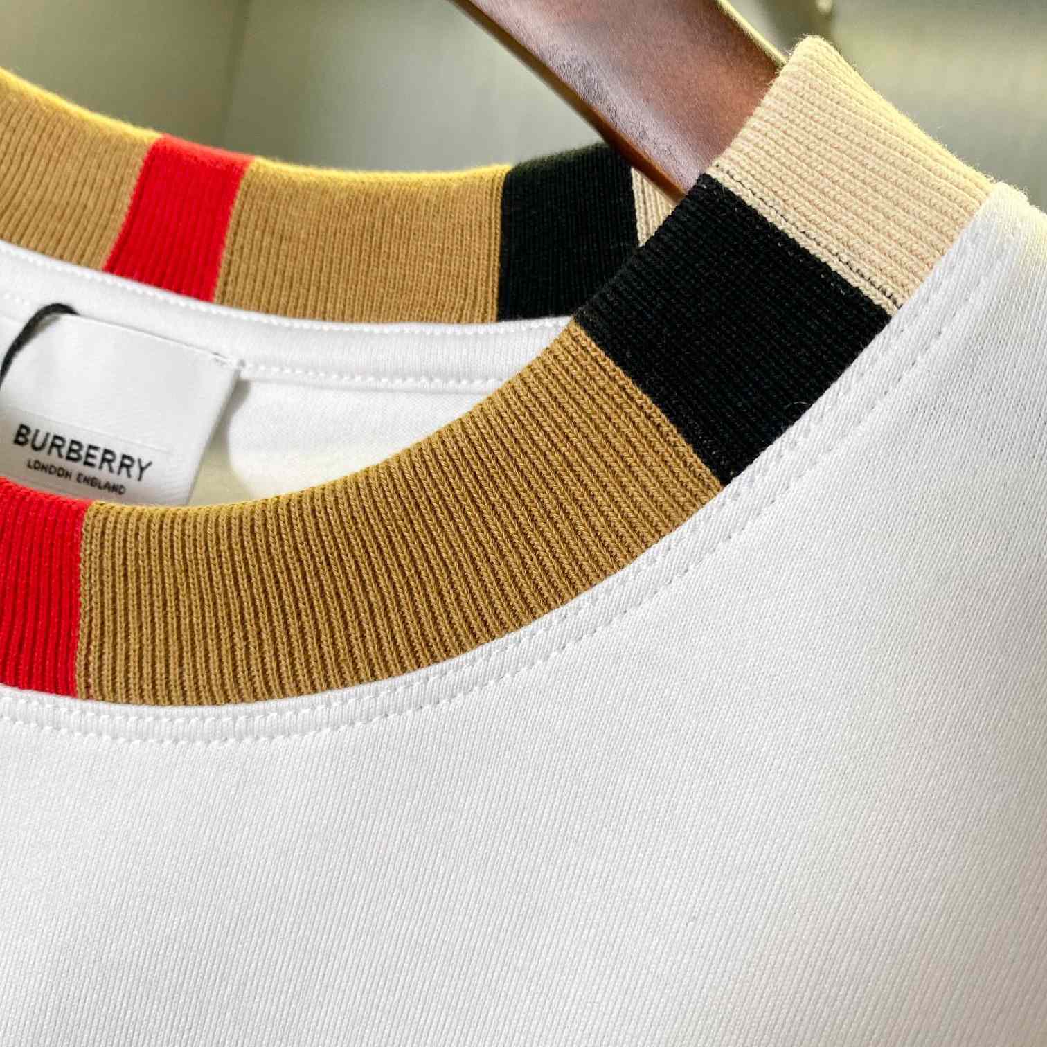 Burberry Icon Stripe Trim Cotton T-shirt - FashionPlug