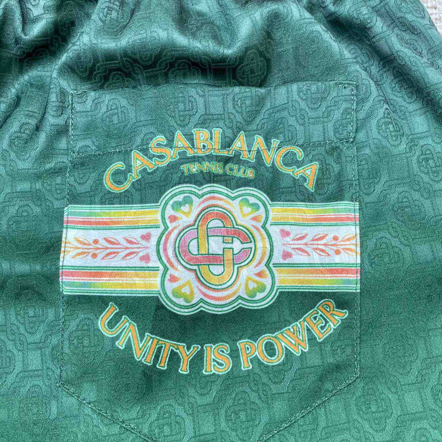 Casablanca Silk Shorts With Drawstring 'Unity Is Power'  CA3475 - FashionPlug