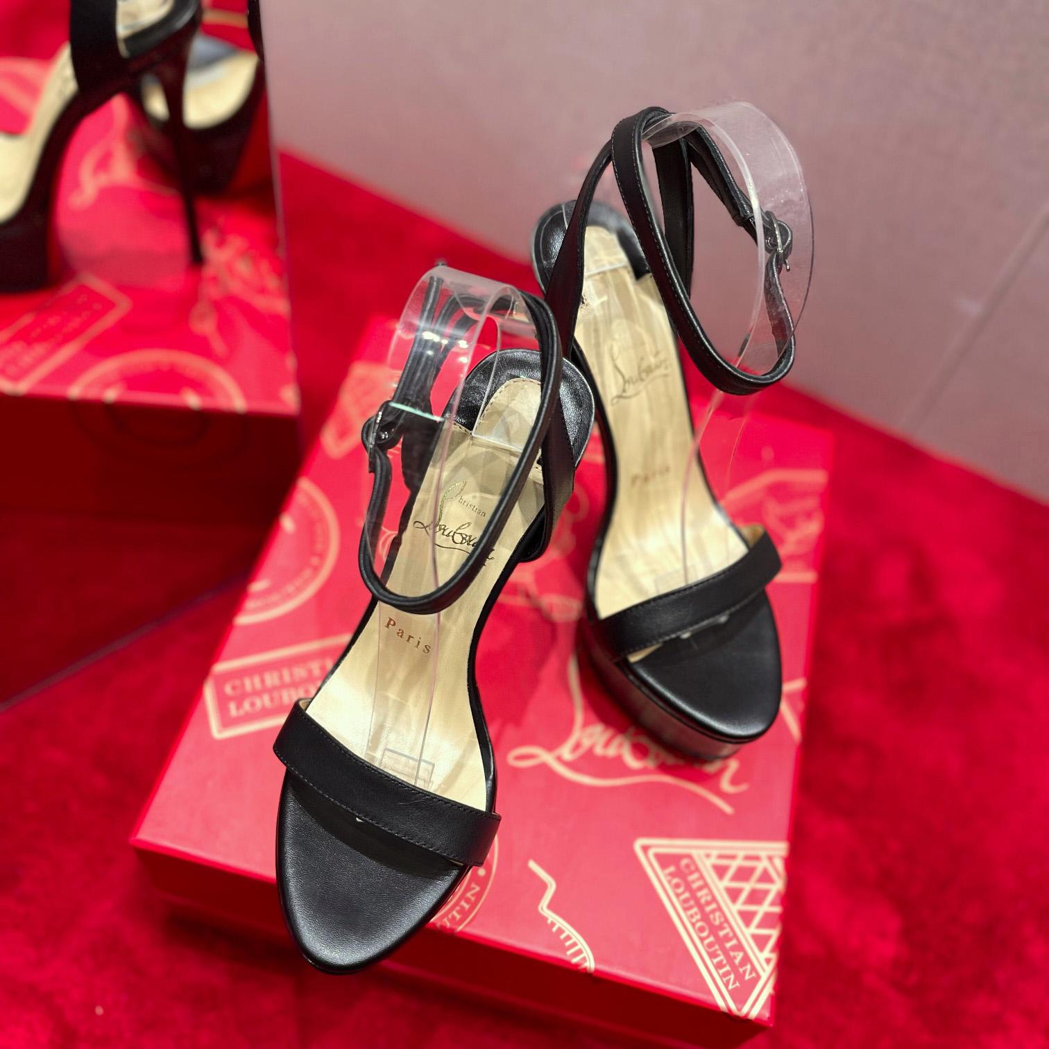 Christian Louboutin Loubi Queen Alta 150 Leather Platform Sandals - FashionPlug