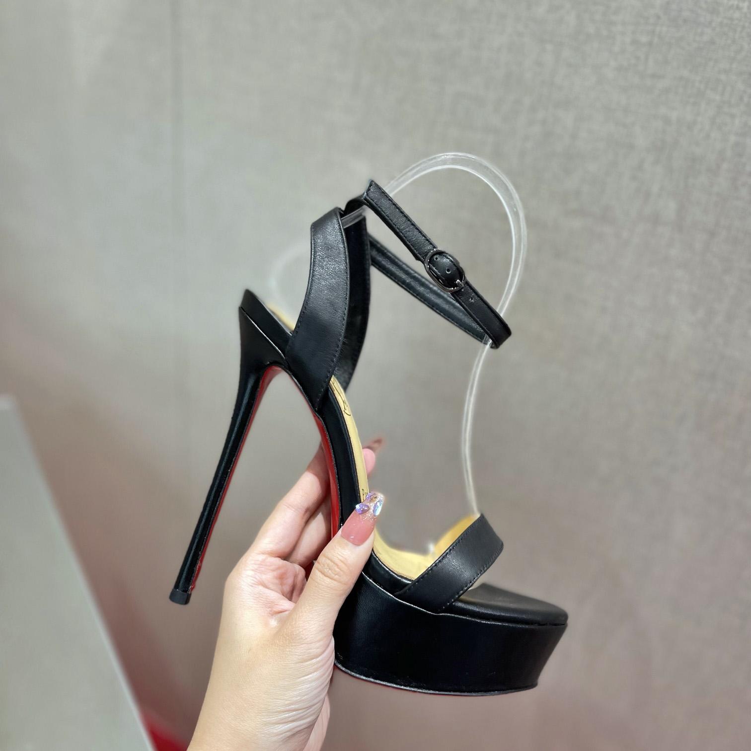 Christian Louboutin Loubi Queen Alta 150 Leather Platform Sandals - FashionPlug