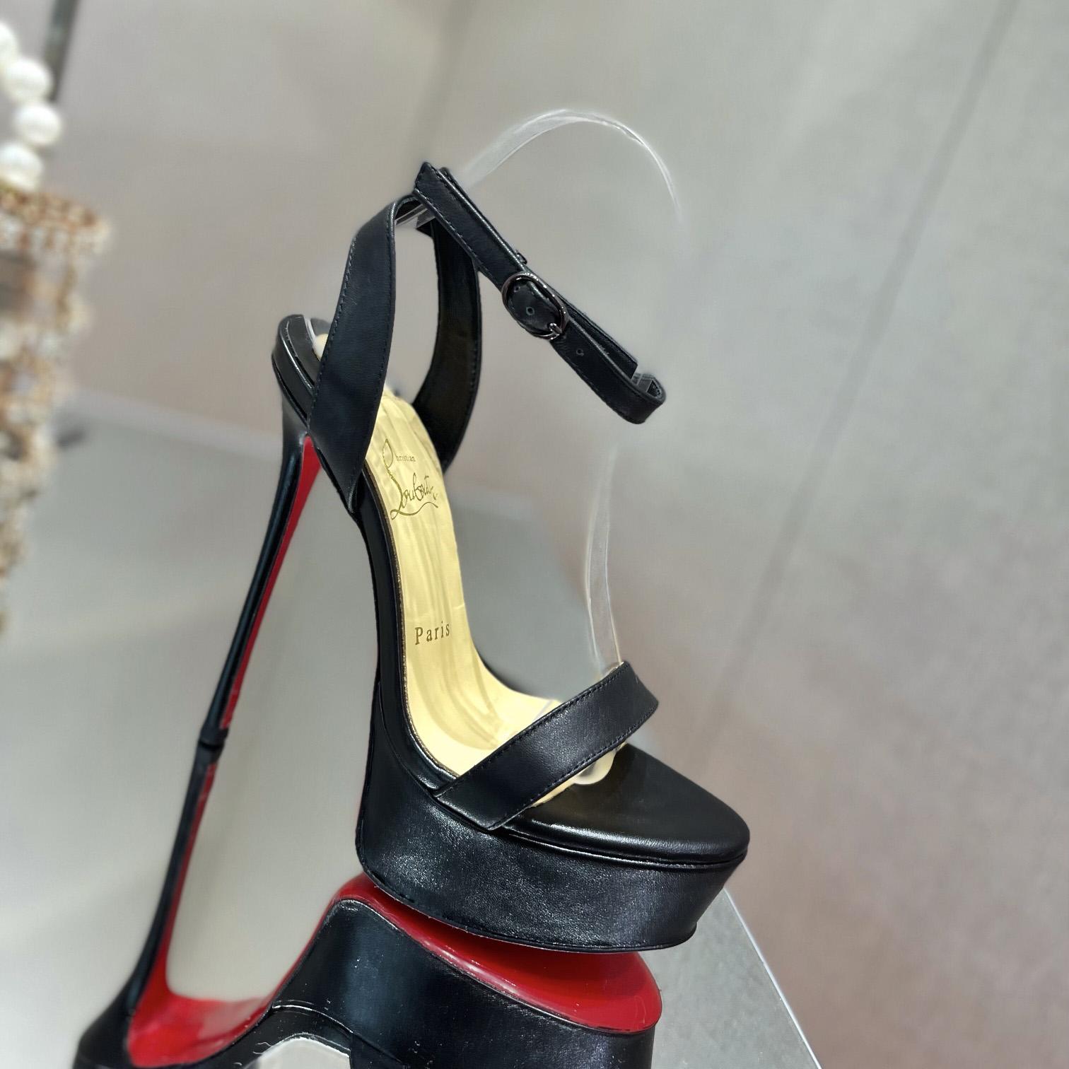 Christian Louboutin Loubi Queen Alta 150 Leather Platform Sandals - FashionPlug