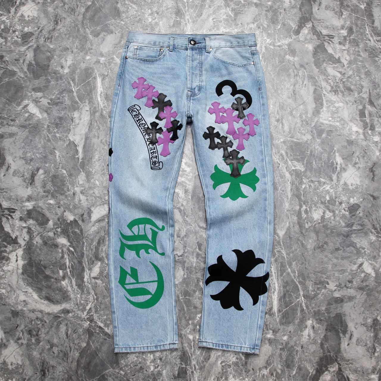 Chrome Heart Cross Patch Denim Jeans - FashionPlug