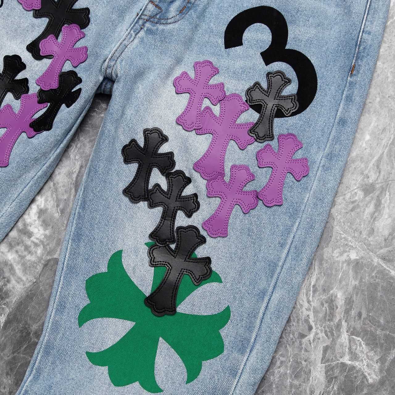 Chrome Heart Cross Patch Denim Jeans - FashionPlug