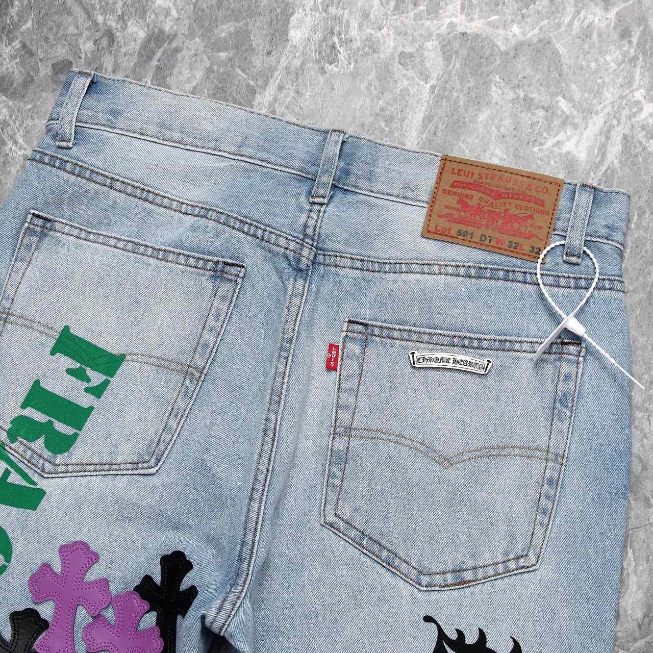 Chrome Heart Cross Patch Denim Jeans - FashionPlug