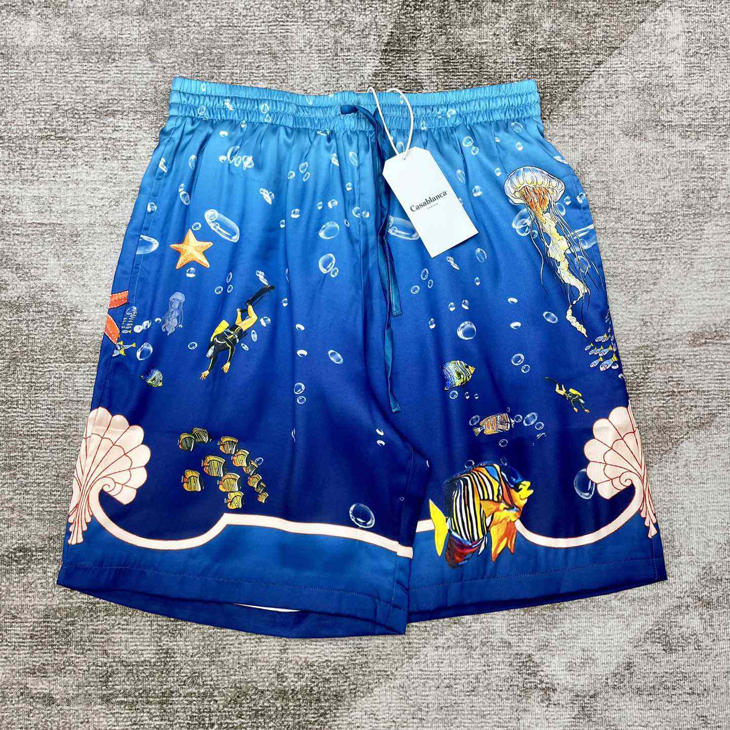 Casablanca Silk Drawstring Shorts 'Blue'   CA3455 - FashionPlug