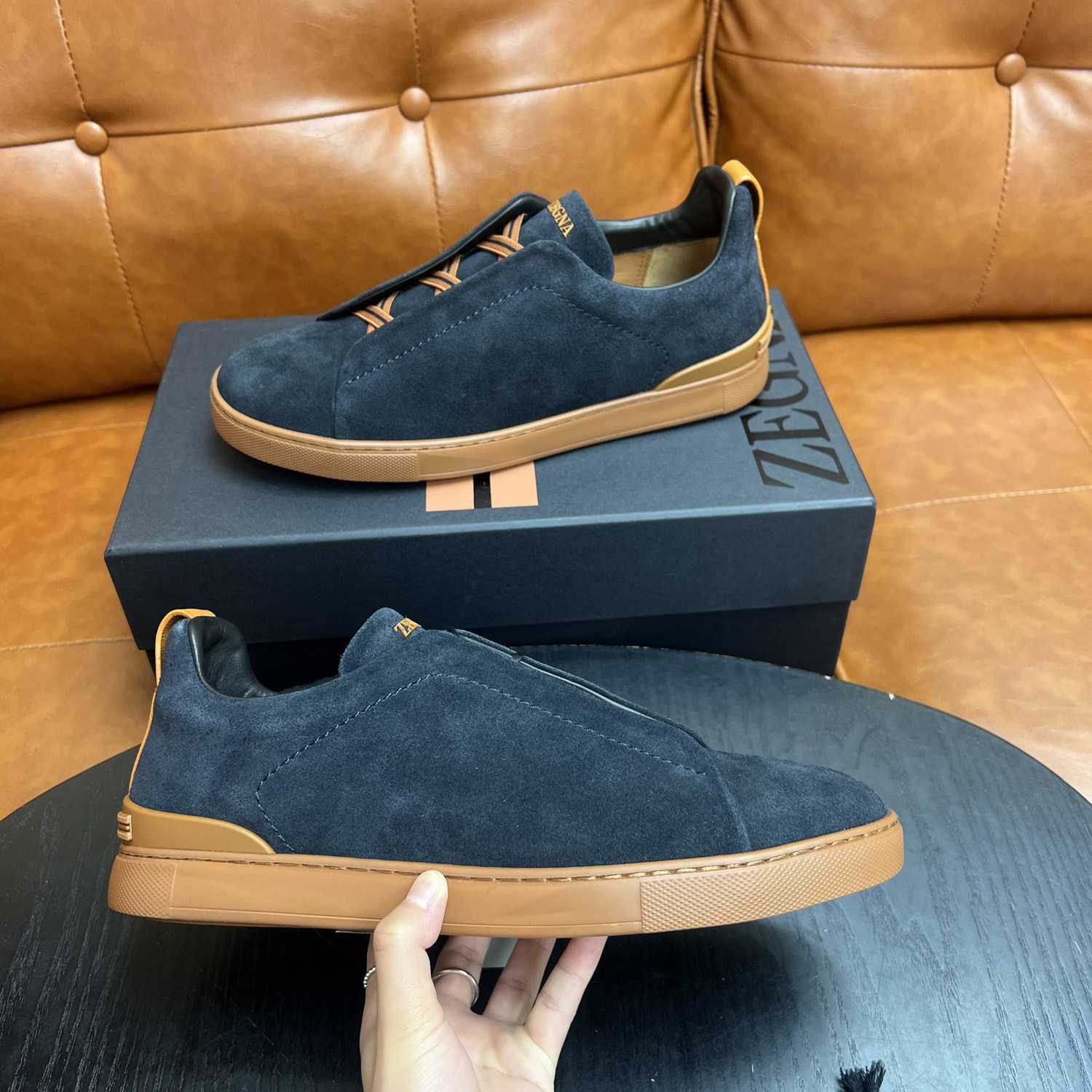 Zegna Black Suede Triple Stitch™ Sneakers - FashionPlug