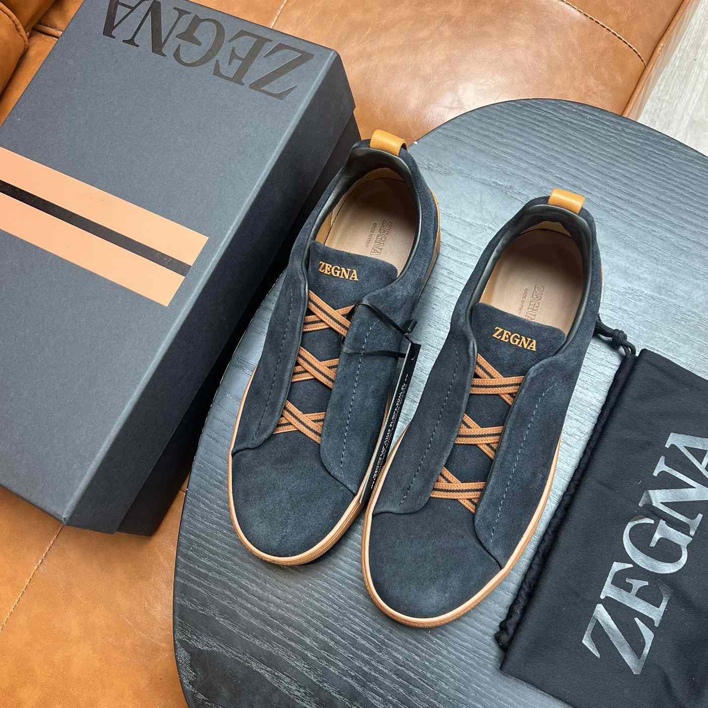 Zegna Black Suede Triple Stitch™ Sneakers - FashionPlug