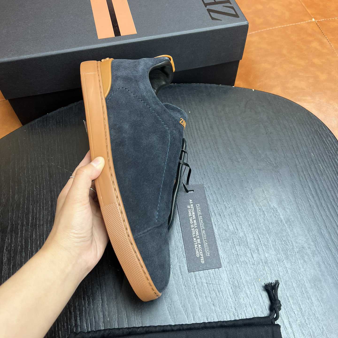 Zegna Black Suede Triple Stitch™ Sneakers - FashionPlug