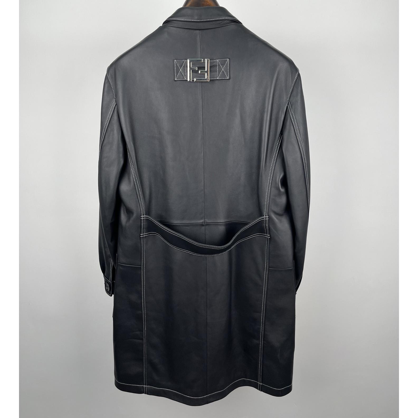 Fendi Black Leather Overcoat - FashionPlug