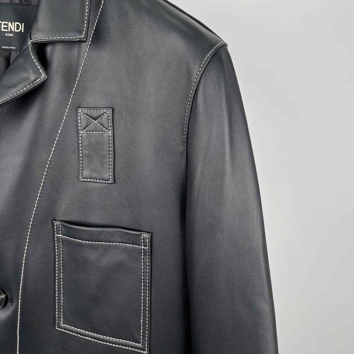 Fendi Black Leather Overcoat - FashionPlug