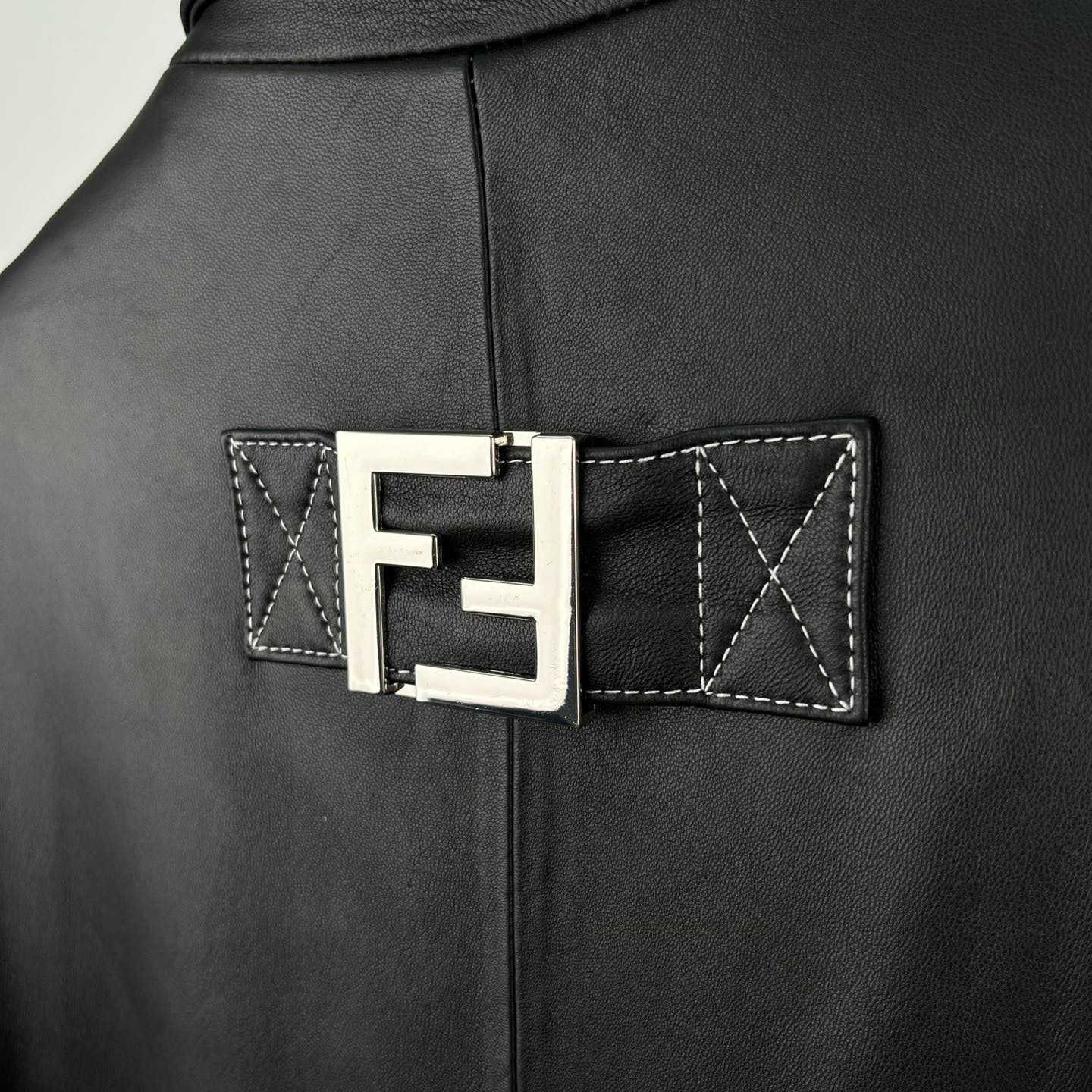 Fendi Black Leather Overcoat - FashionPlug